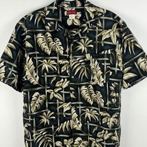 Hunt Club Casual Button Down Shirt Size M Gray Beige Short Sleeve Polyester